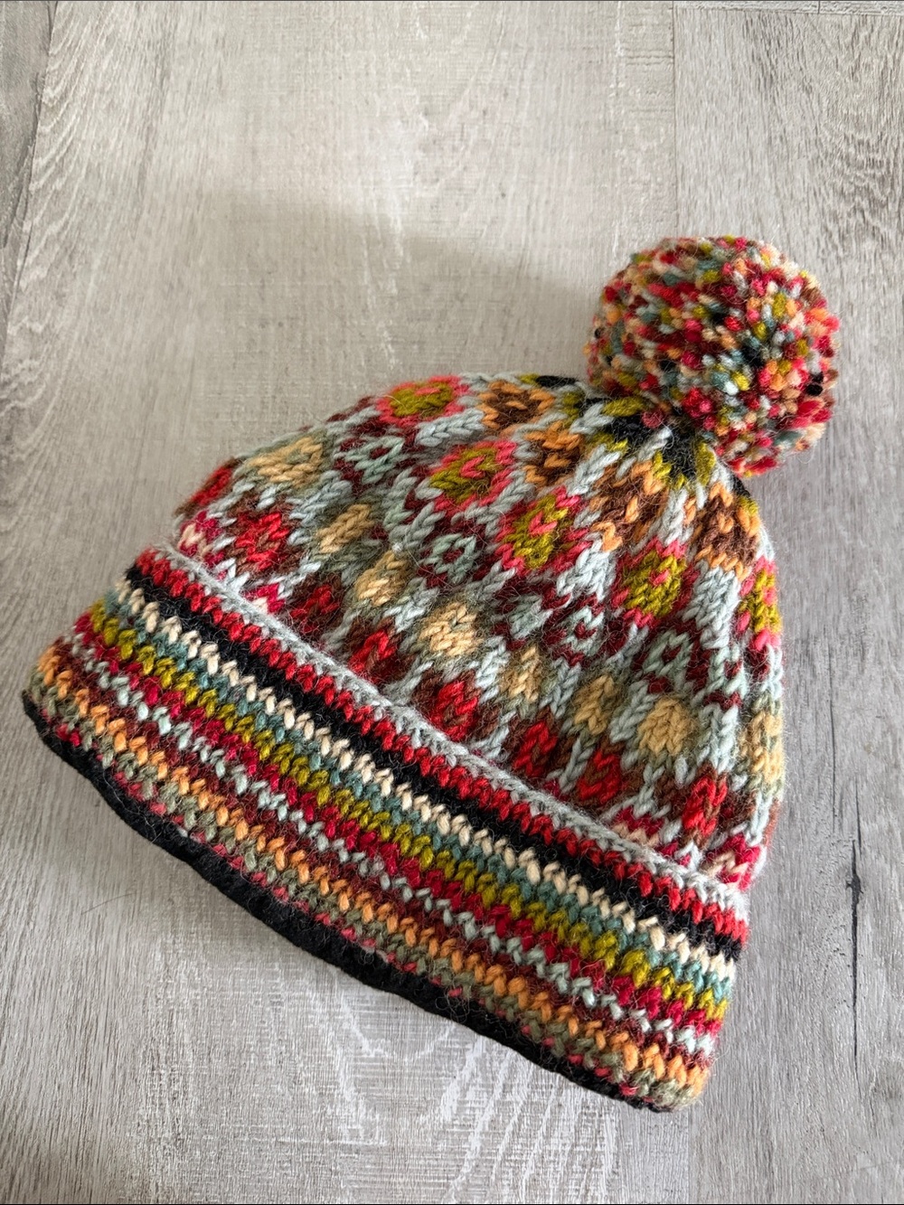 TARA  Multicolor Knit Pom Beanie with Fair Isle Pattern